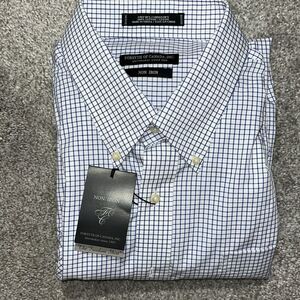 Forsyth of Canada Non Iron White Blue Check Gingham Plaid Dress Shirt 19 x 34/35